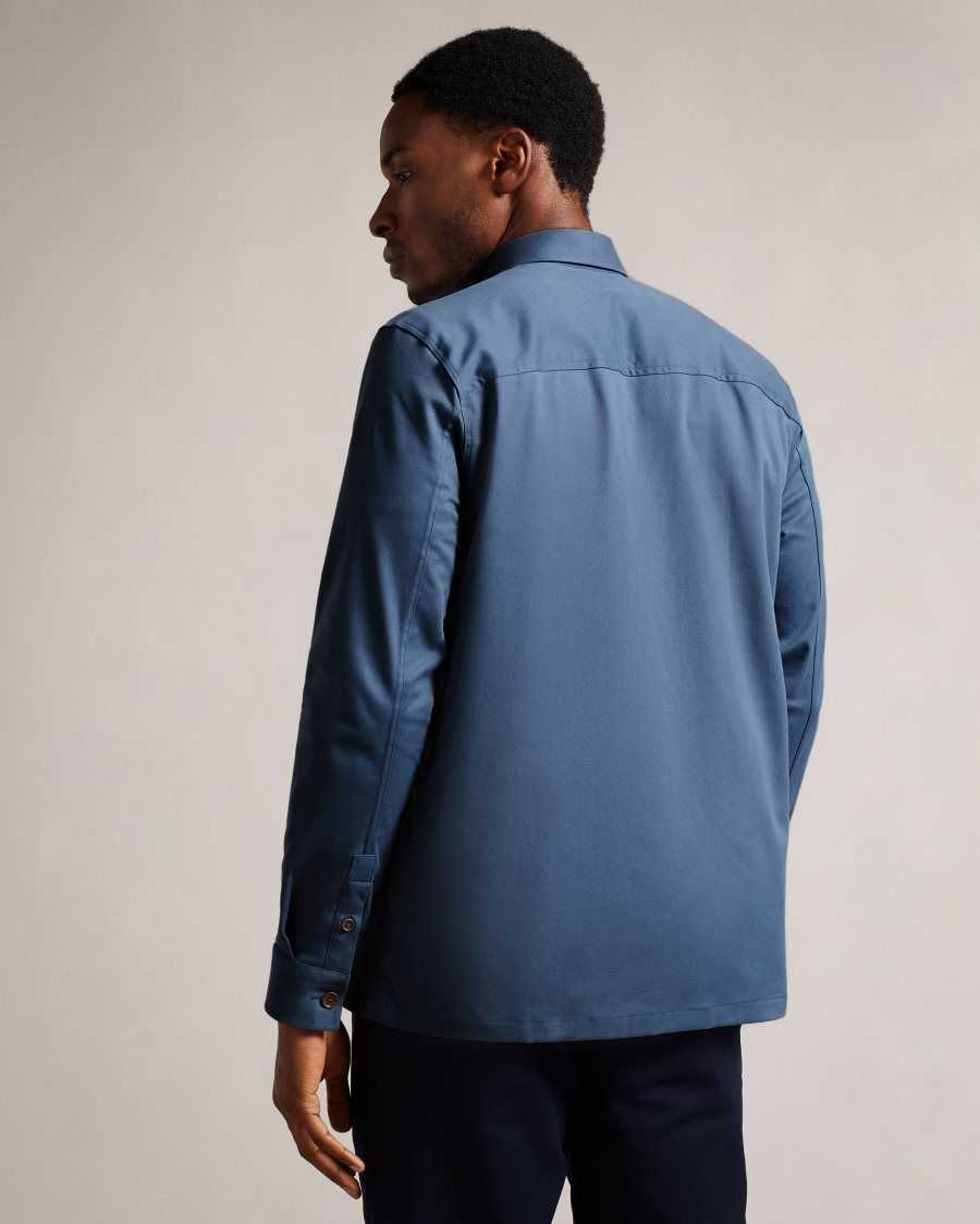 Ted Baker Hasting Long Sleeve Twill Overshirt Medium Blue | 96453-BHND