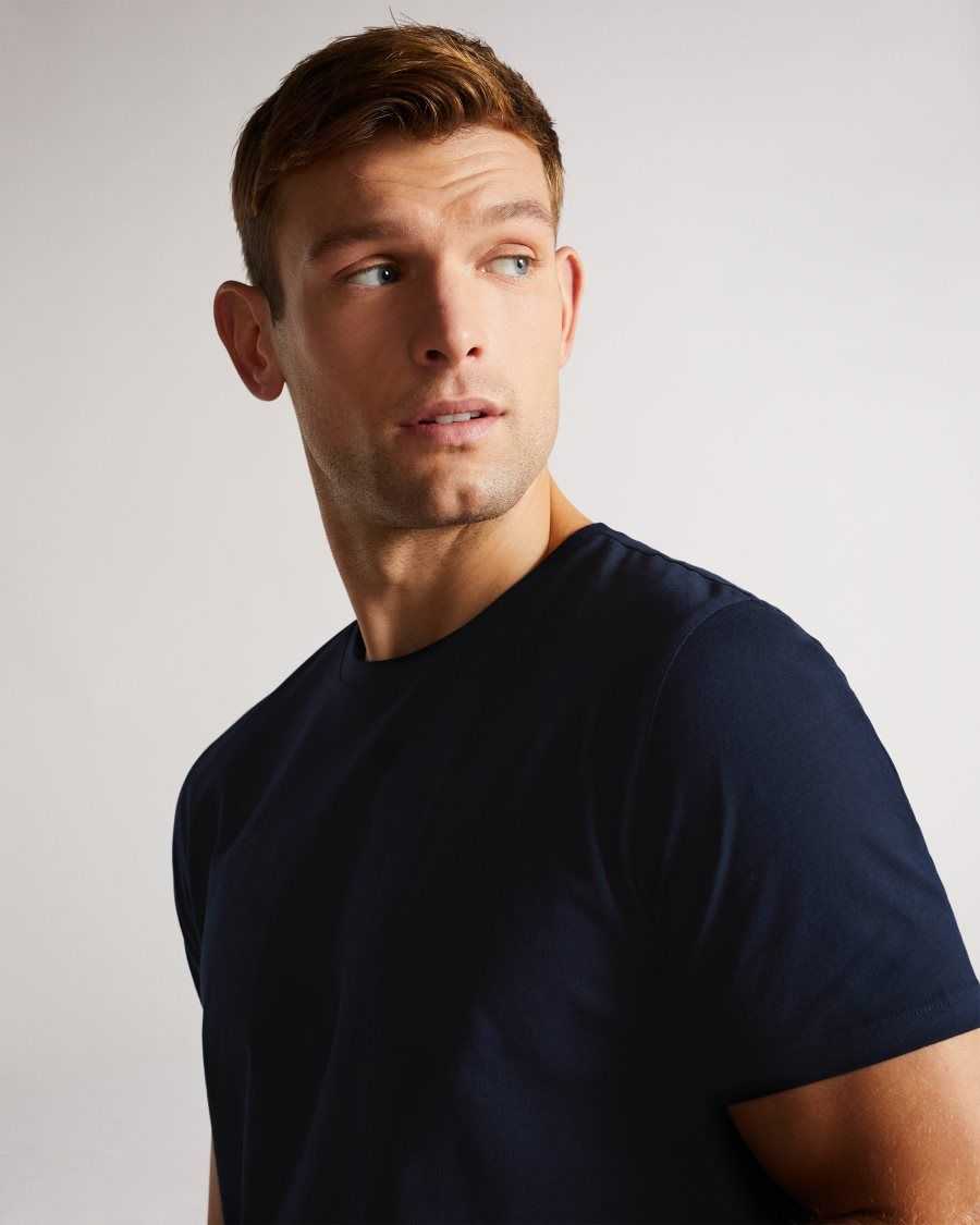 Ted Baker Hawking Short Sleeve Plain T Shirt Navy | 67904-SGEK