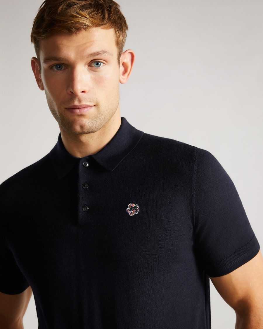 Ted Baker Haworth Short Sleeve Knitted Polo Shirt Dark Navy | 42587-NUAB