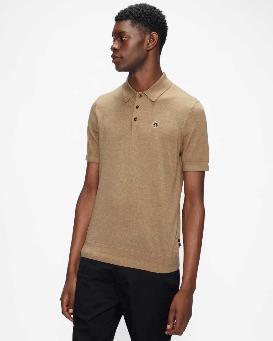 Ted Baker Haworth Short Sleeve Knitted Polo Shirt Tan-White | 25810-JBSO