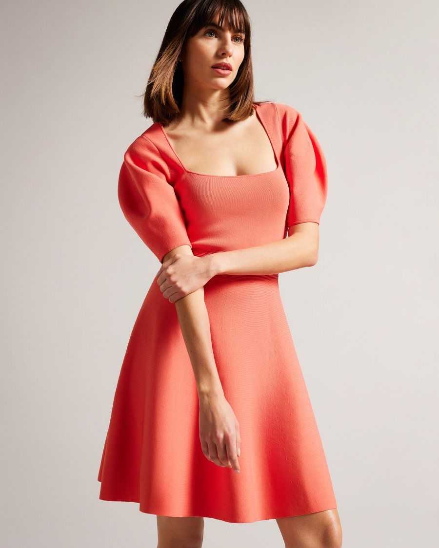 Ted Baker Hayliy Puff Sleeve Skater Dress Coral | 48627-TKCP