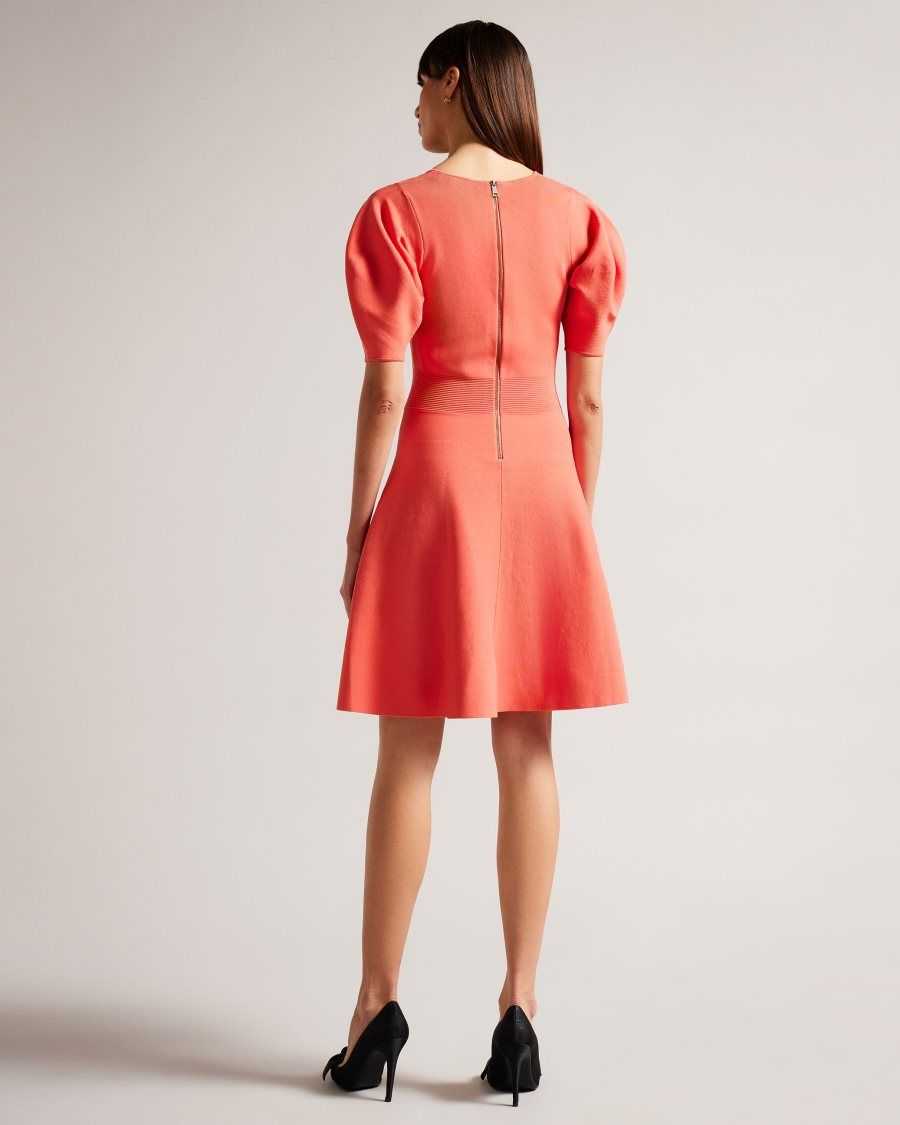 Ted Baker Hayliy Puff Sleeve Skater Dress Coral | 48627-TKCP