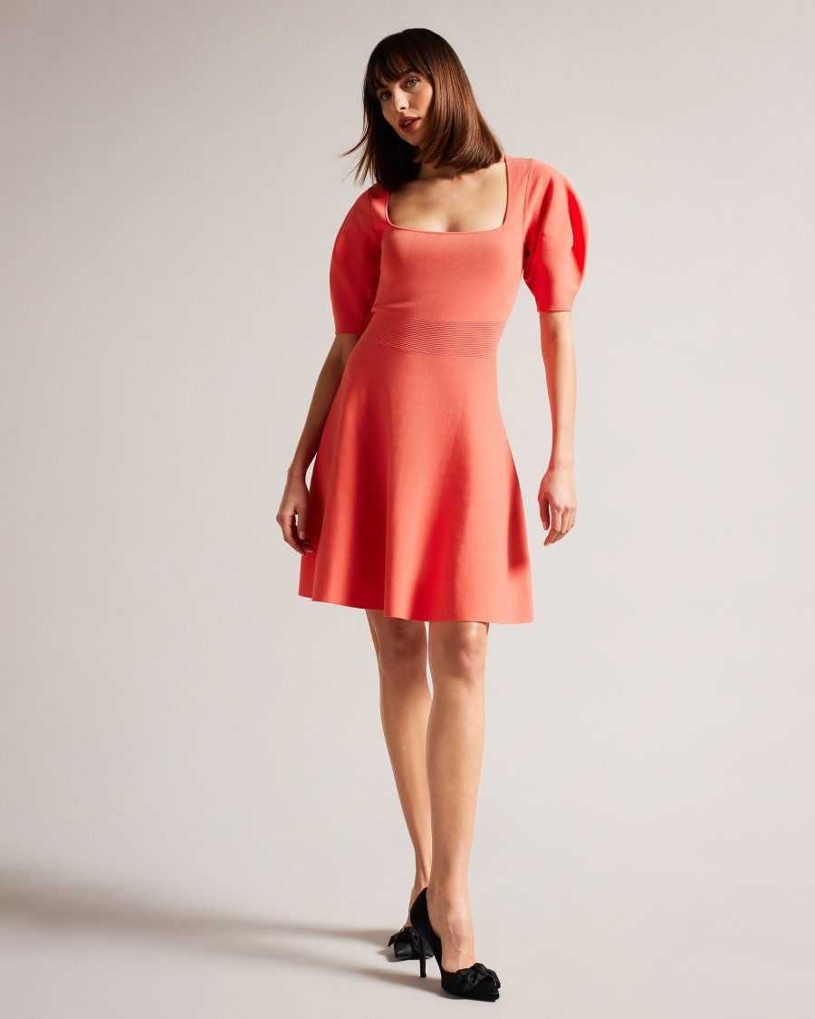 Ted Baker Hayliy Puff Sleeve Skater Dress Coral | 48627-TKCP