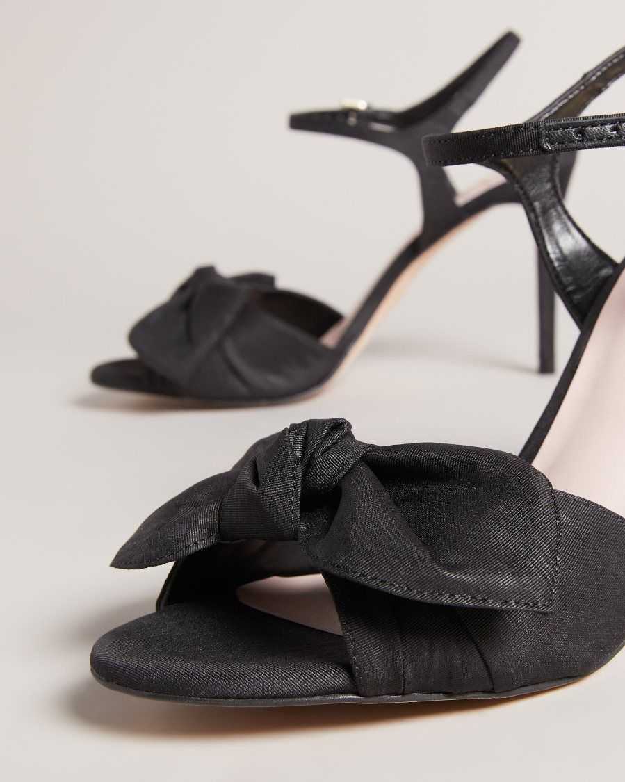 Ted Baker Heevia Moire Satin Bow Heeled Sandals Black | 62890-SCHZ