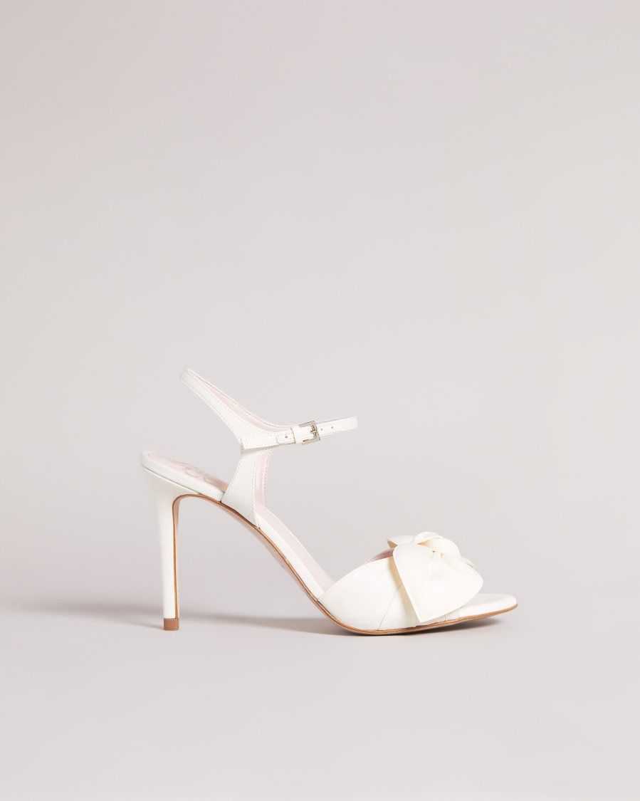 Ted Baker Heevia Moire Satin Bow Heeled Sandals Ivory | 68037-UKLA