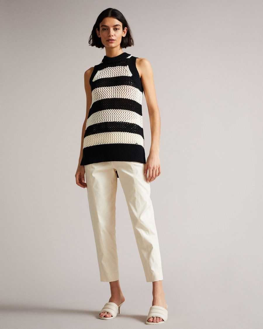 Ted Baker Heide Open Stitched Striped Tank Top White | 32761-DLBT