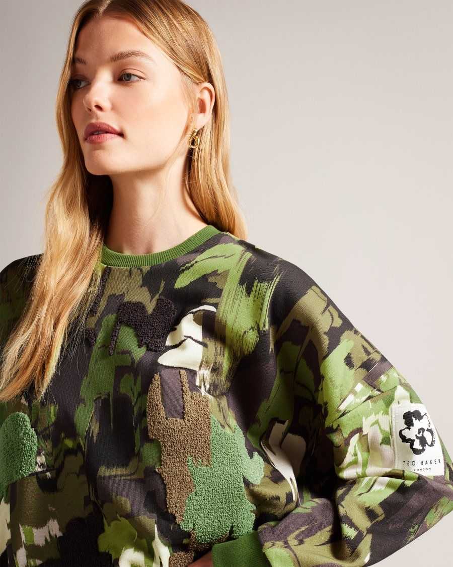 Ted Baker Hensely Flocked Camo Print Jumper Light Green | 78635-BIZQ