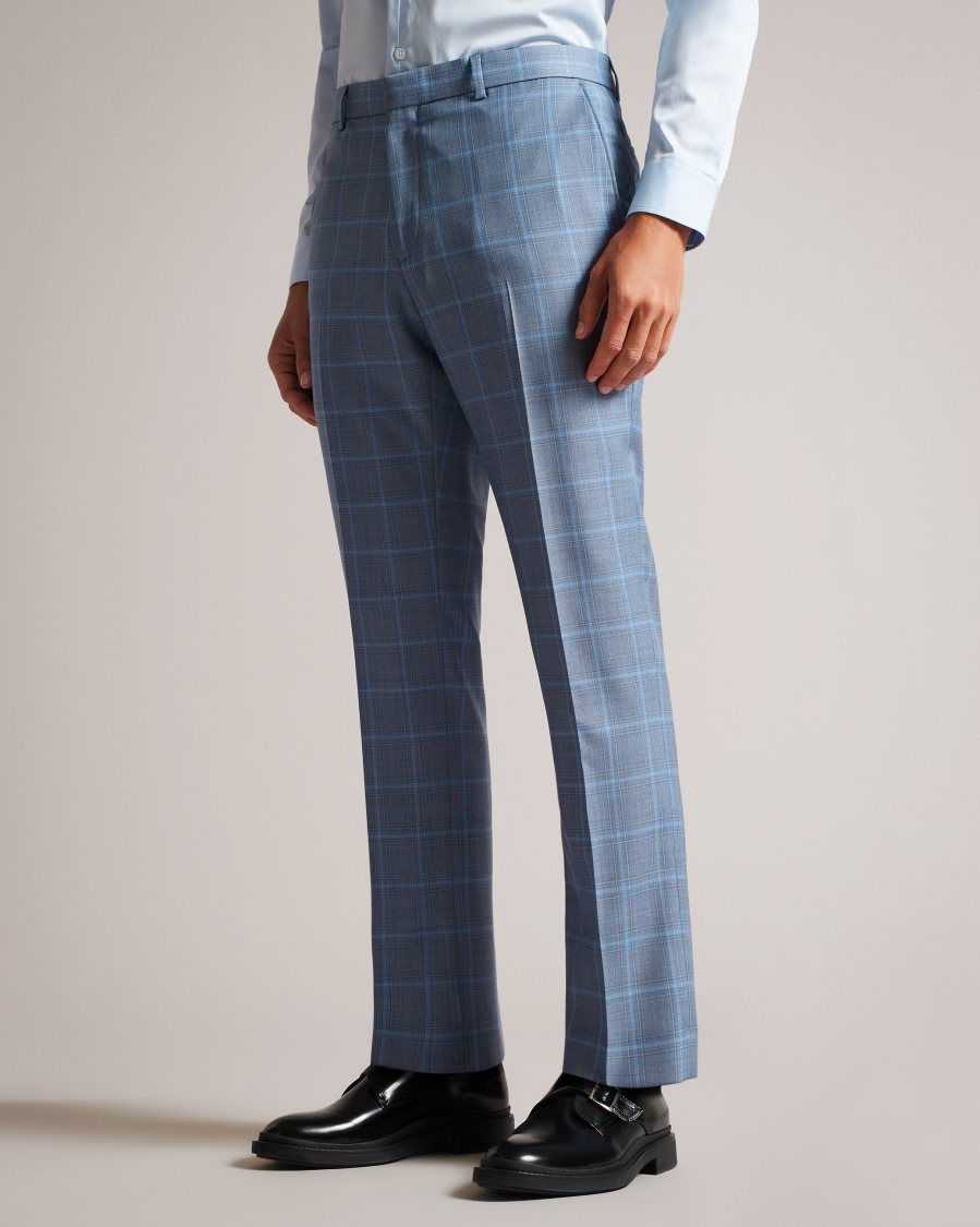 Ted Baker Hernets Pure Wool Check Suit Trousers Blue | 16430-BJUF