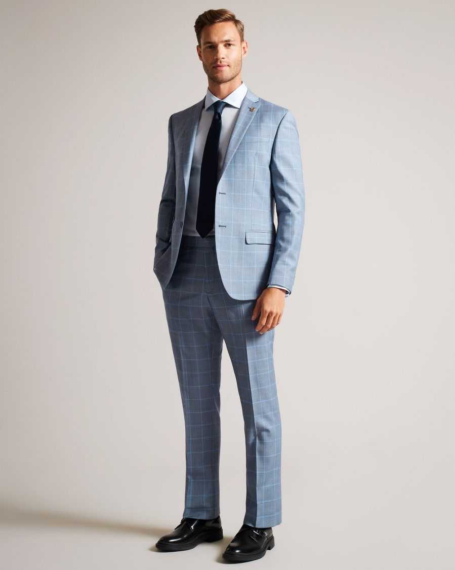 Ted Baker Hernets Pure Wool Check Suit Trousers Blue | 16430-BJUF