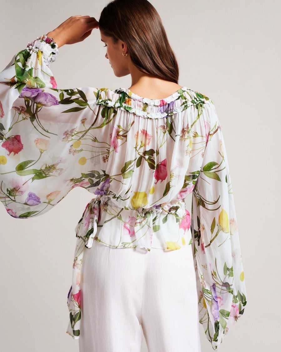 Ted Baker Hewette Printed Blouse With Functional Waist Tie White | 21946-WVQJ