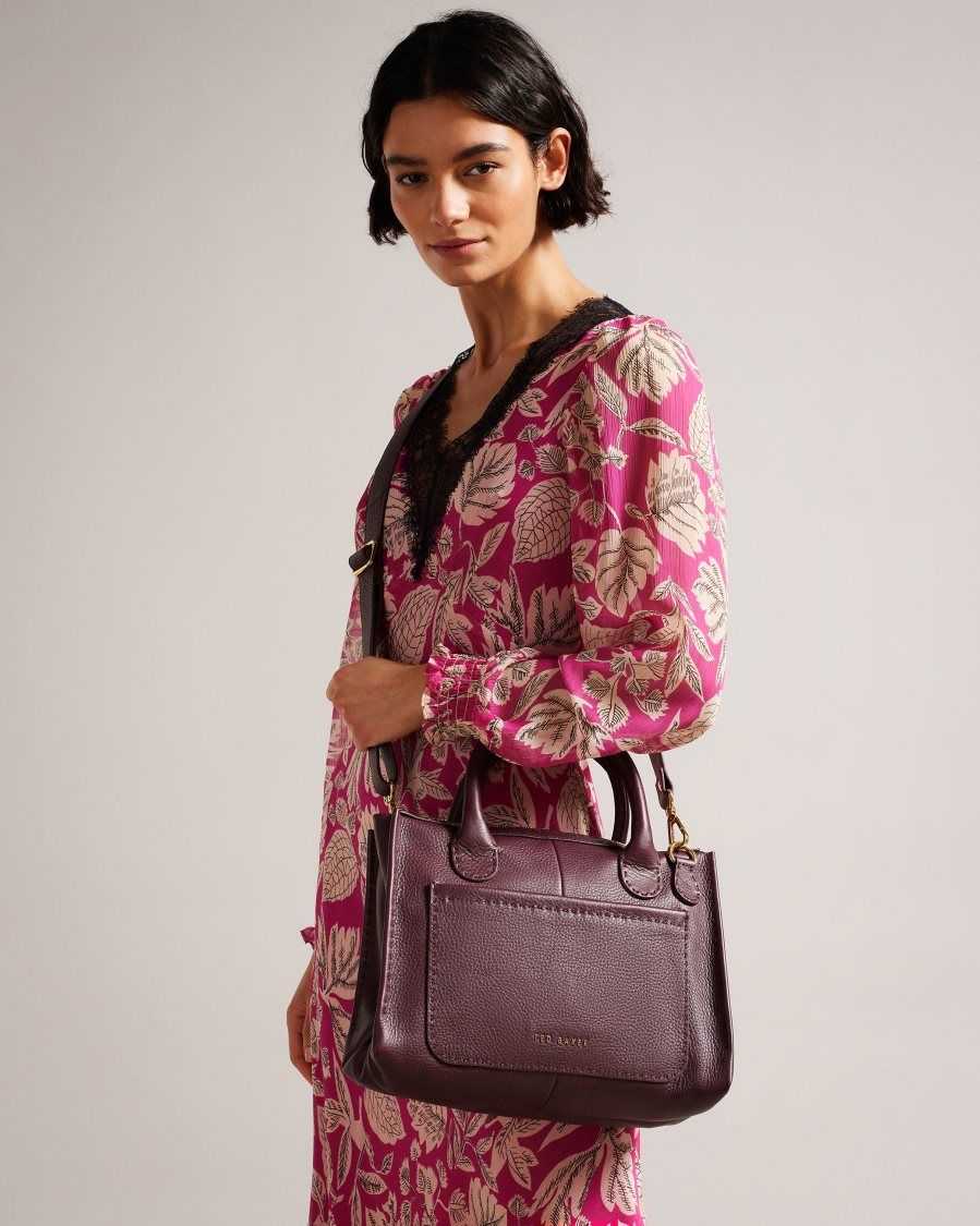 Ted Baker Hickory Stitching Detail Wide Tote Bag Deep Purple | 70496-ADZP