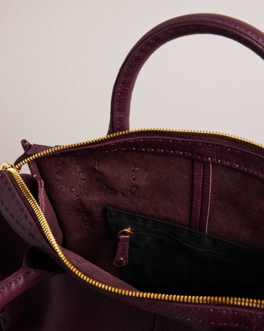 Ted Baker Hickory Stitching Detail Wide Tote Bag Deep Purple | 70496-ADZP