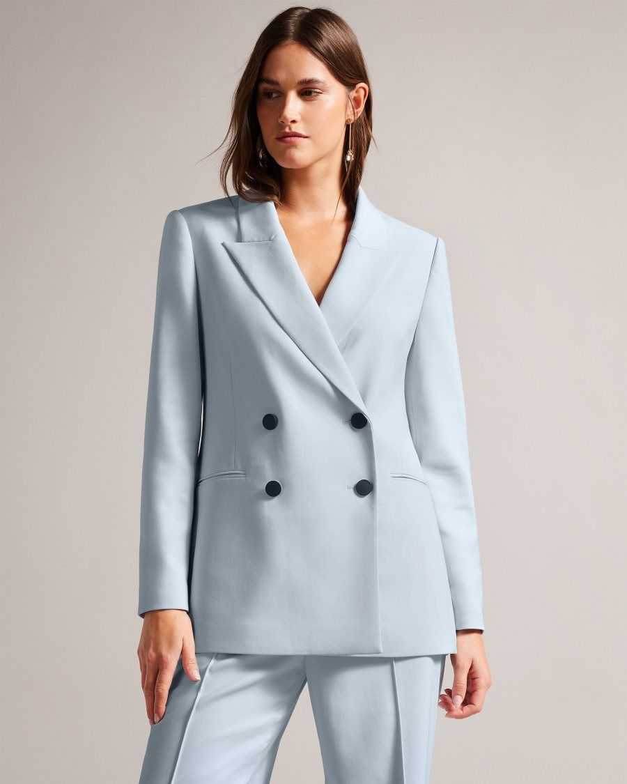 Ted Baker Hildia Longline Double Breasted Jacket Baby Blue | 15278-PSLZ