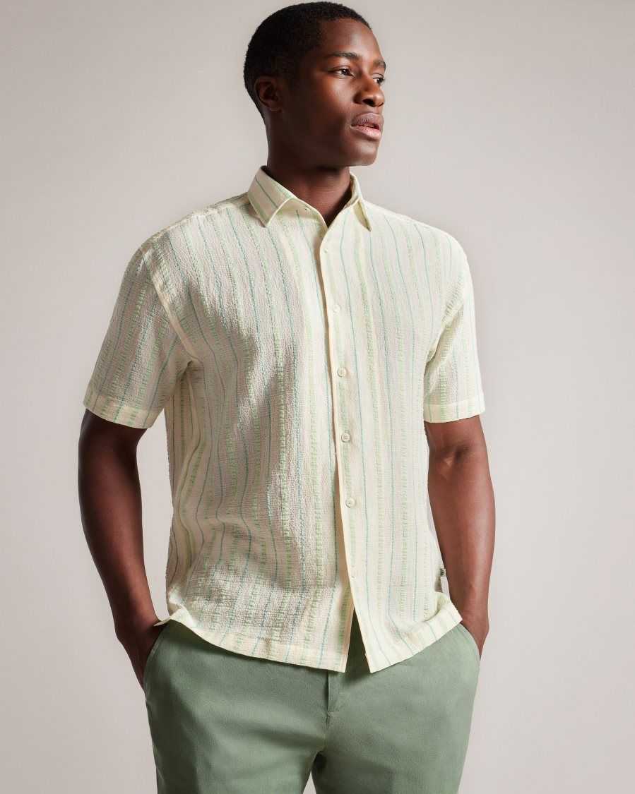 Ted Baker Hillma Short Sleeve Seersucker Stripe Shirt Light Green | 04726-GUWJ