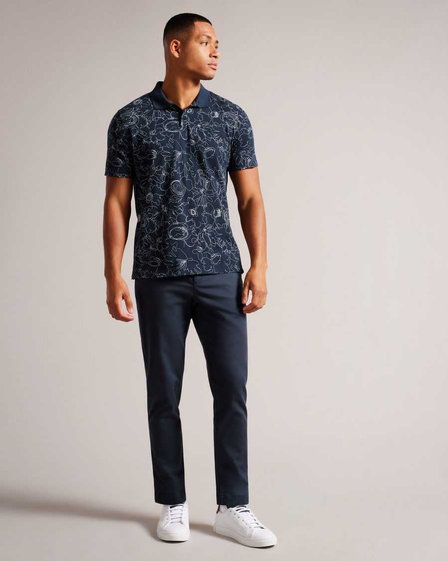 Ted Baker Holler Short Sleeve Regular Fit Printed Polo Shirt Navy-Blue | 19803-IBWM