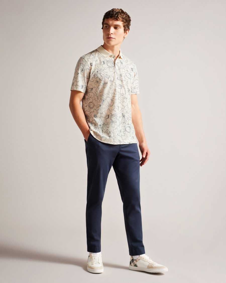 Ted Baker Holler Short Sleeve Regular Fit Printed Polo Shirt Natural | 68972-KPBH