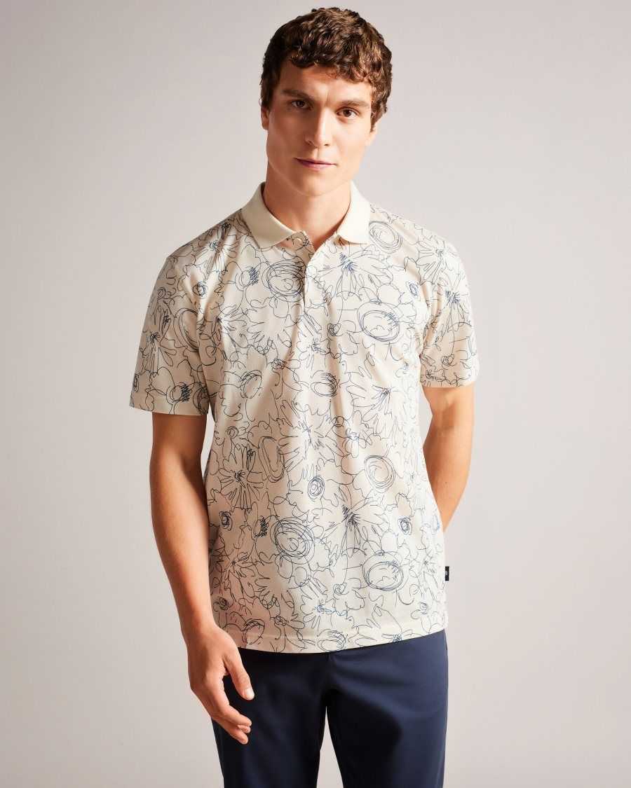 Ted Baker Holler Short Sleeve Regular Fit Printed Polo Shirt Natural | 68972-KPBH