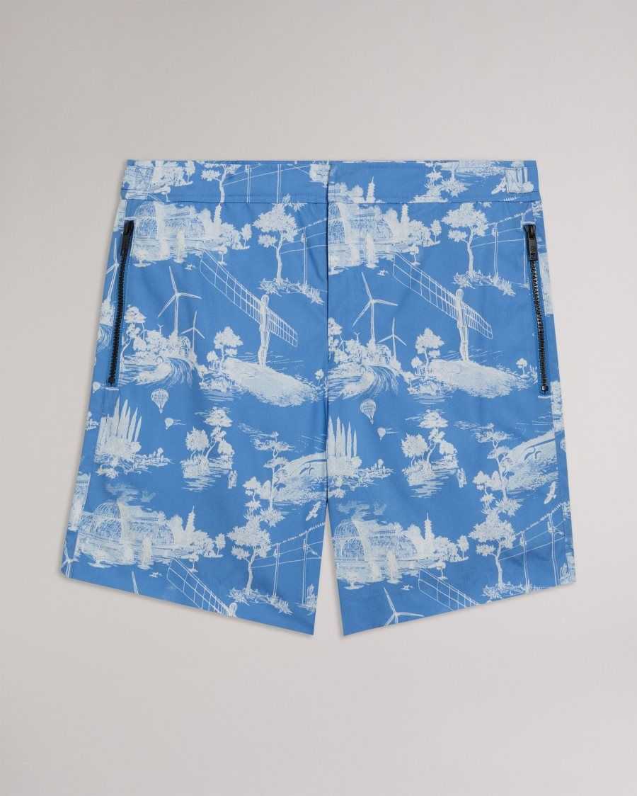 Ted Baker Holoway Printed Swim Shorts Blue | 26507-OKNQ