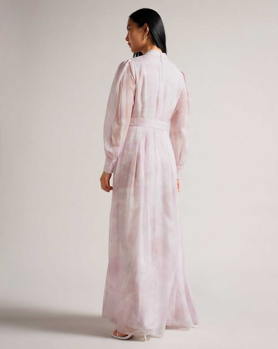 Ted Baker Huron Long Sleeve Maxi Dress With Blouson Sleeve Pink | 39671-MBKJ