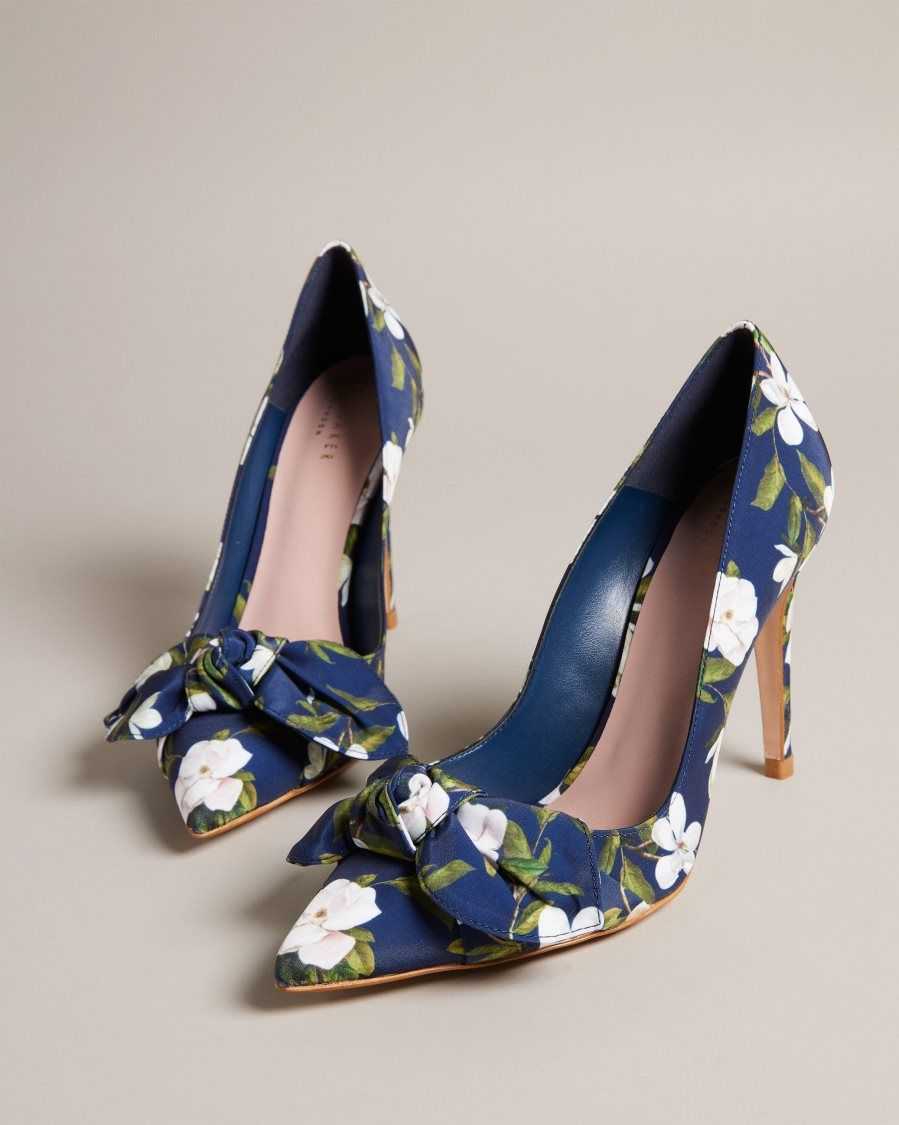 Ted Baker Hyra Floral Bow Court Heels Navy | 52918-MZDO