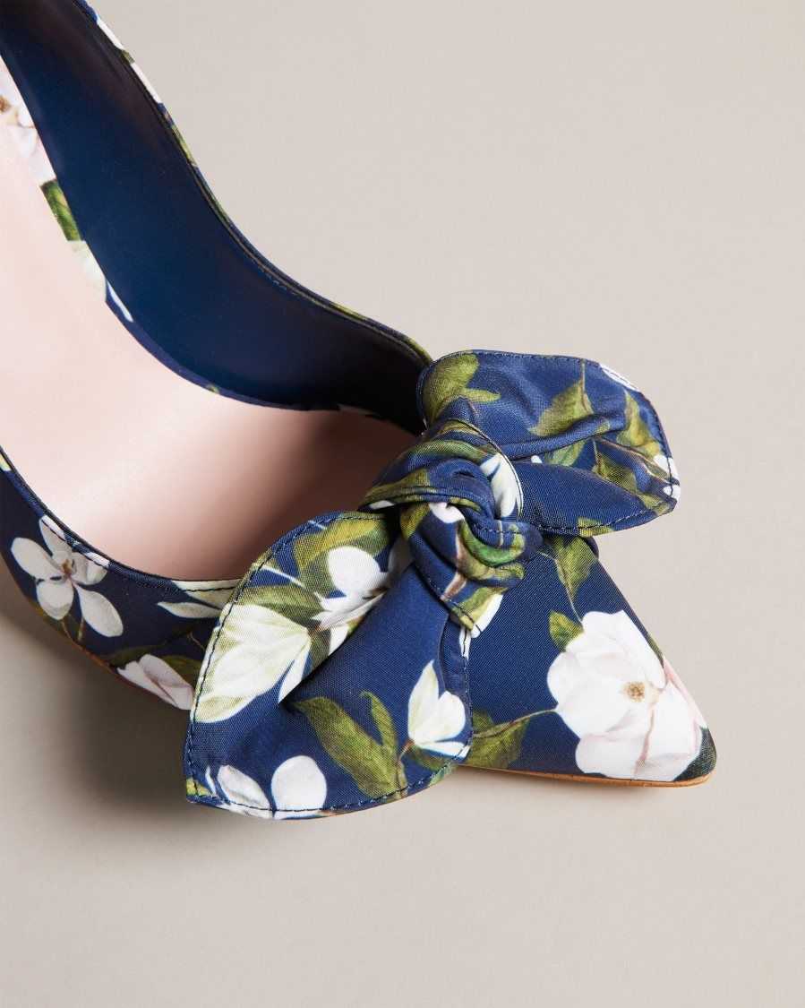 Ted Baker Hyra Floral Bow Court Heels Navy | 52918-MZDO