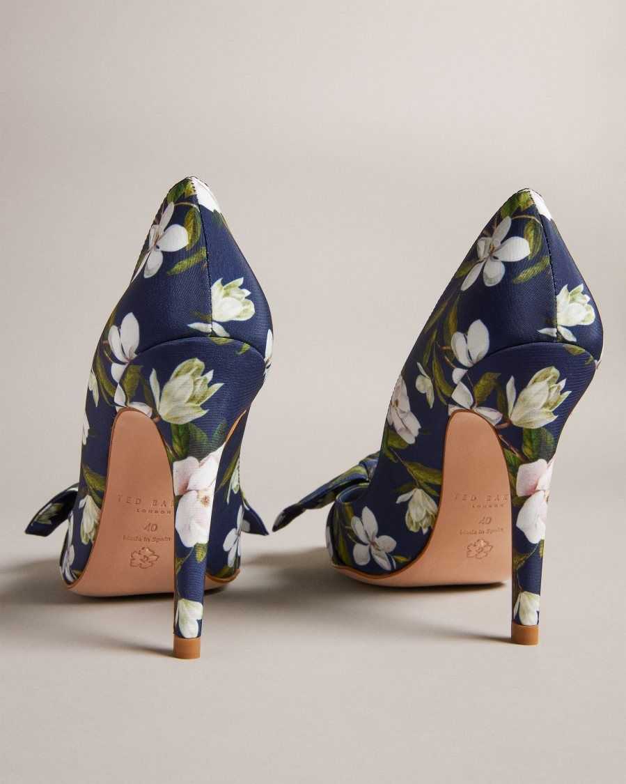 Ted Baker Hyra Floral Bow Court Heels Navy | 52918-MZDO