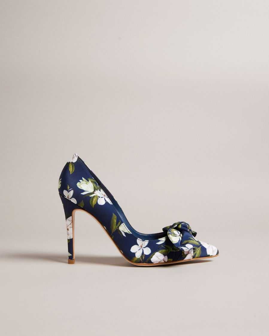 Ted Baker Hyra Floral Bow Court Heels Navy | 52918-MZDO