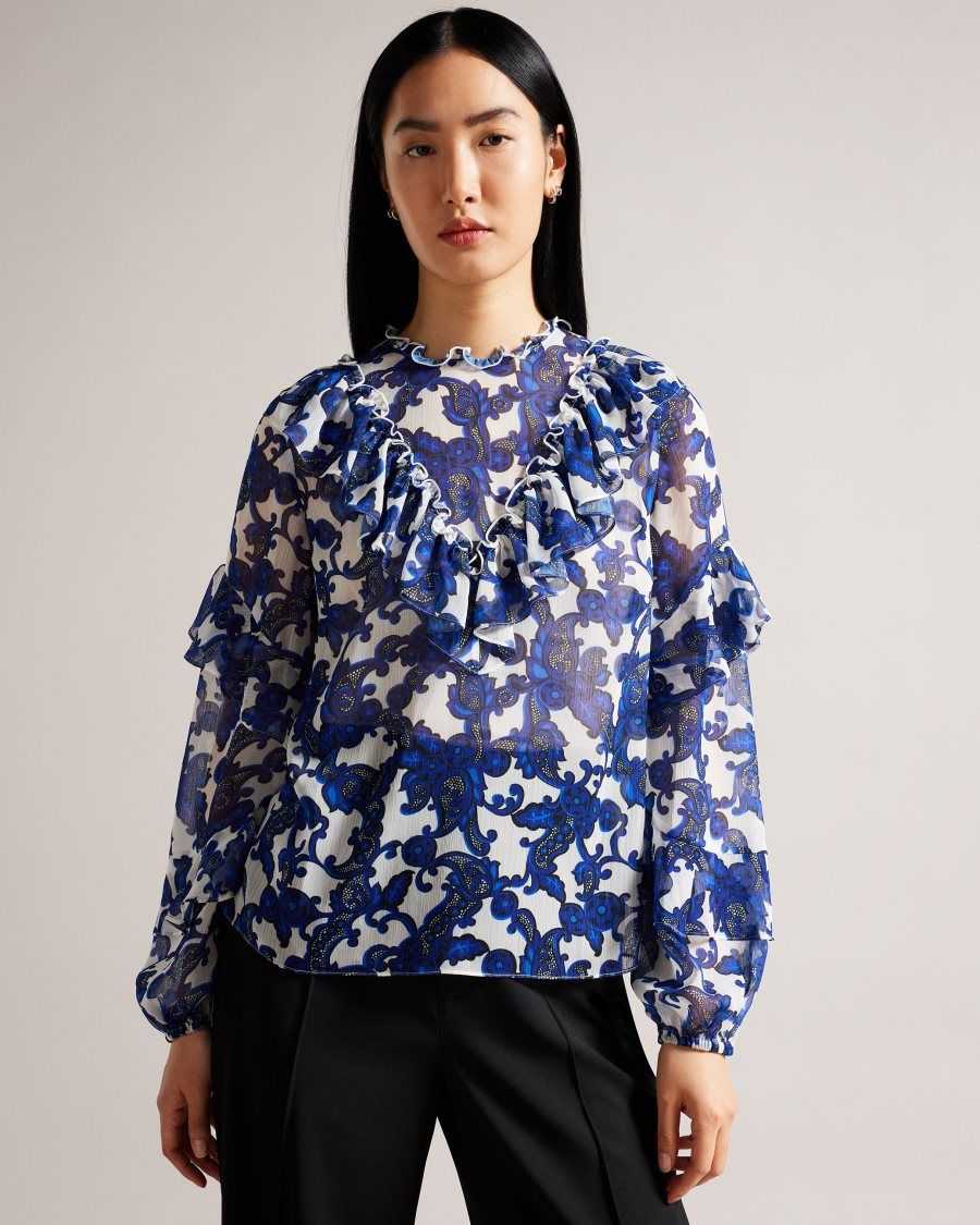 Ted Baker Idina Baroque Paisley Print Blouse White | 31978-BKGX