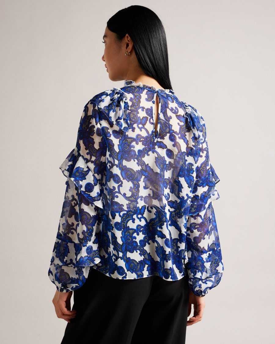 Ted Baker Idina Baroque Paisley Print Blouse White | 31978-BKGX