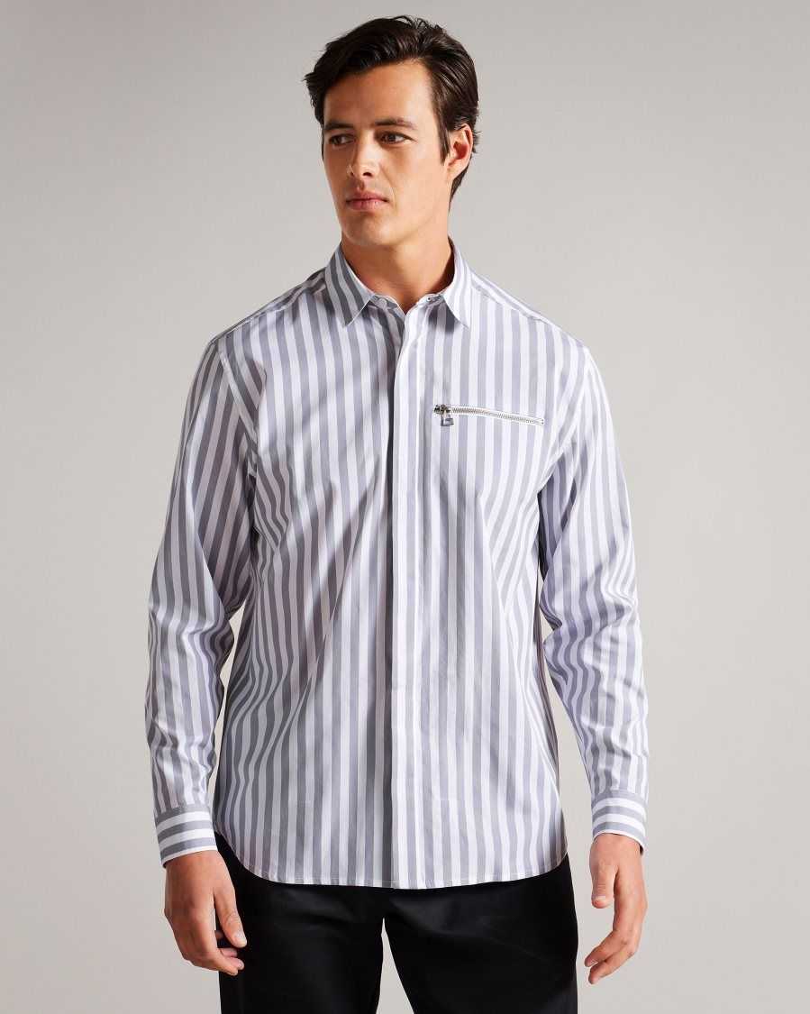 Ted Baker Iler Striped Shirt Light Grey | 54172-DVSB