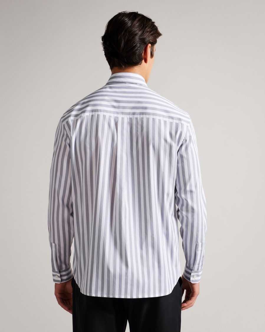 Ted Baker Iler Striped Shirt Light Grey | 54172-DVSB