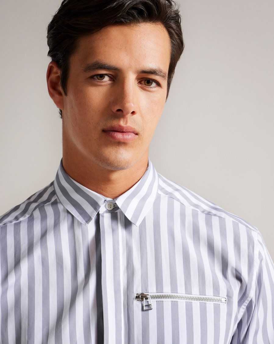 Ted Baker Iler Striped Shirt Light Grey | 54172-DVSB