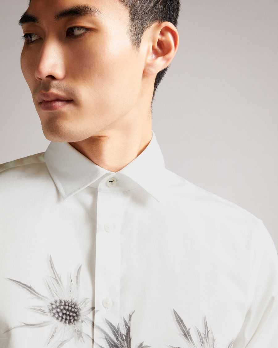 Ted Baker Ilford LS Thistle Placement Print Shirt White | 52497-QXGJ