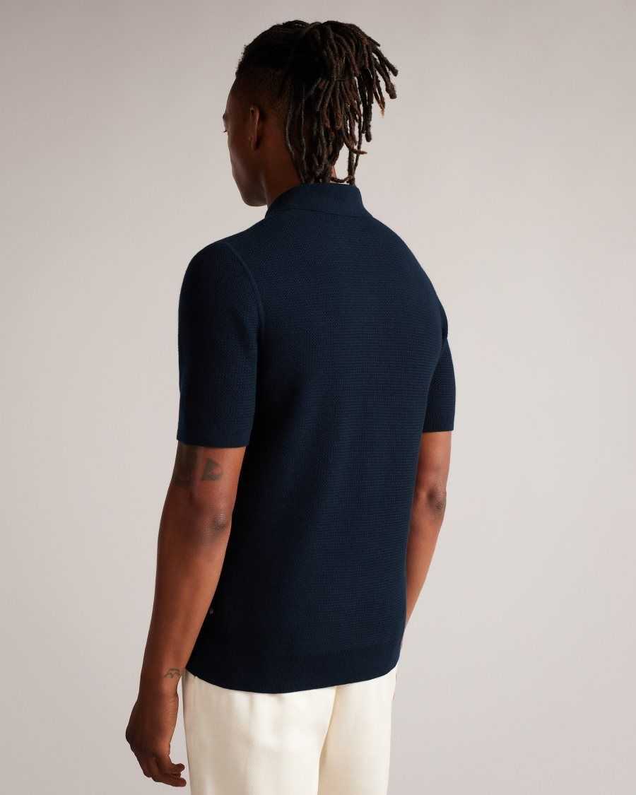 Ted Baker Imago Short Sleeve Regular Fit Knitted Polo Shirt Navy | 06481-OGEU