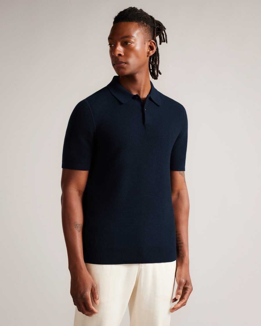 Ted Baker Imago Short Sleeve Regular Fit Knitted Polo Shirt Navy | 06481-OGEU