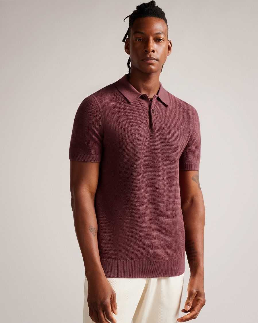 Ted Baker Imago Short Sleeve Regular Fit Knitted Polo Shirt Maroon | 80496-NCDT