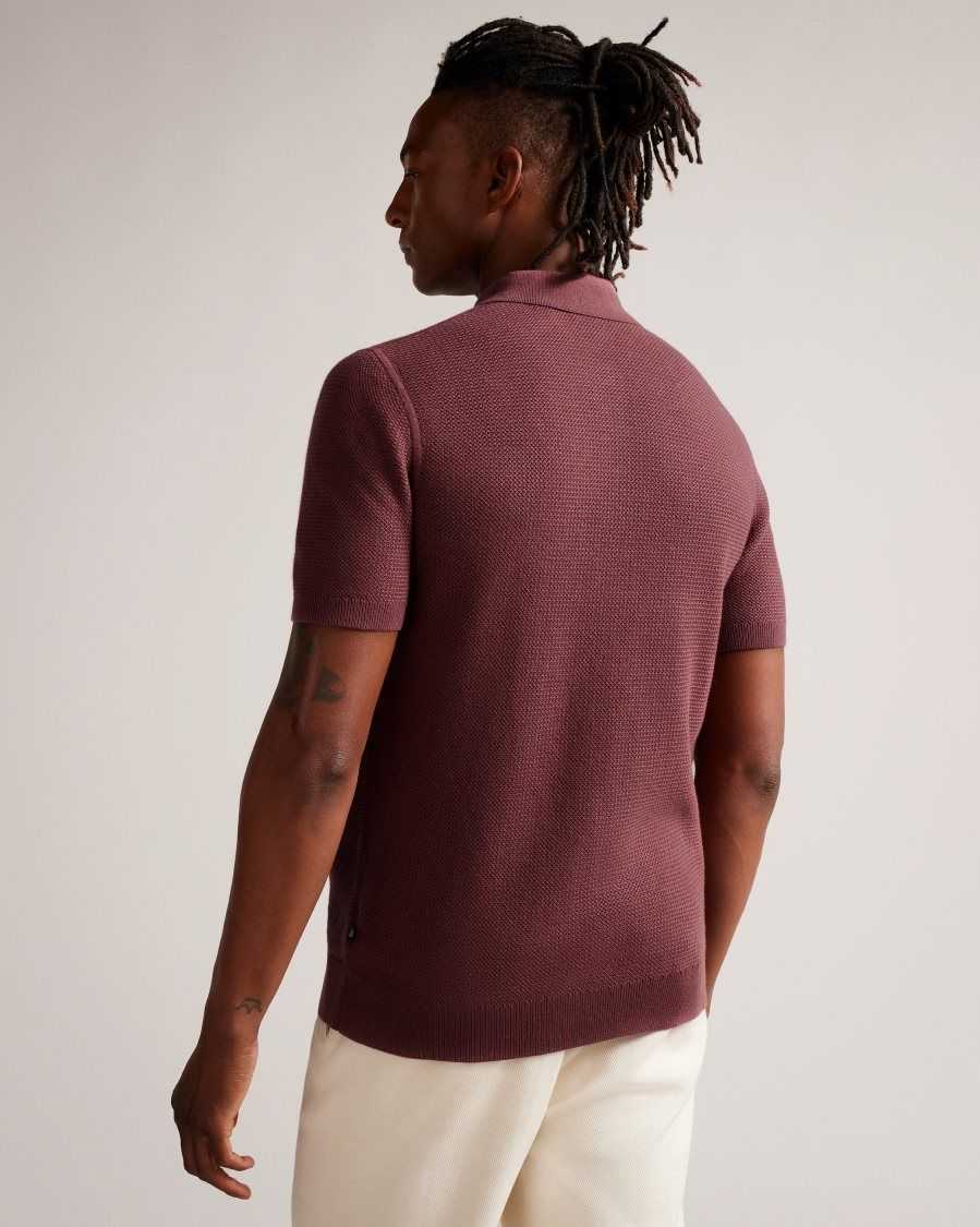 Ted Baker Imago Short Sleeve Regular Fit Knitted Polo Shirt Maroon | 80496-NCDT