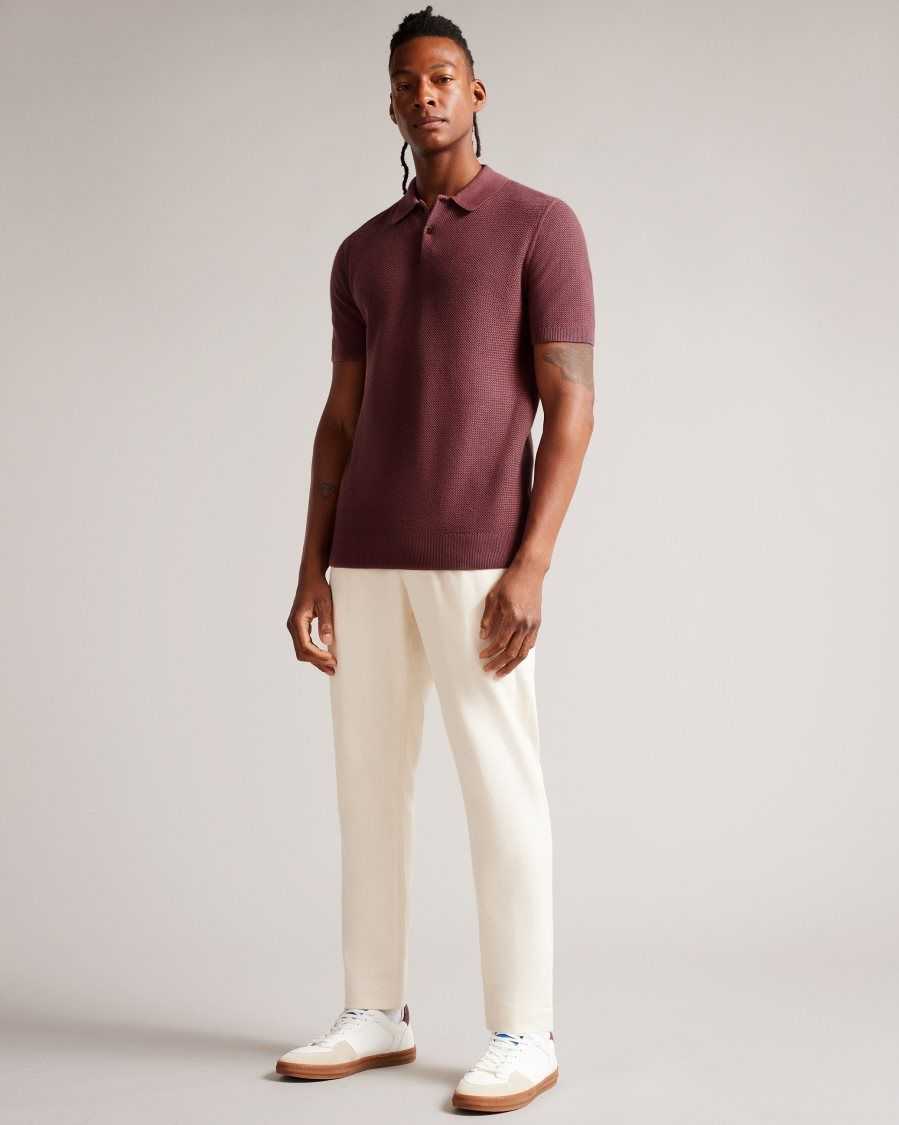 Ted Baker Imago Short Sleeve Regular Fit Knitted Polo Shirt Maroon | 80496-NCDT