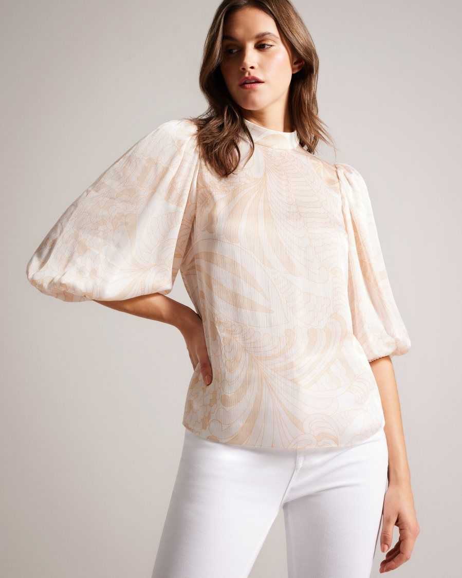 Ted Baker Imelah Paisley Top With Balloon Sleeve Light Nude | 96852-AQUT