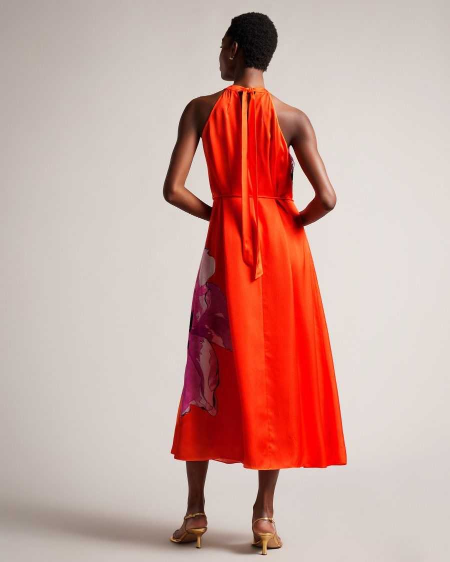 Ted Baker Immia Halterneck Midaxi Swing Dress Bright Orange | 32980-EXKW