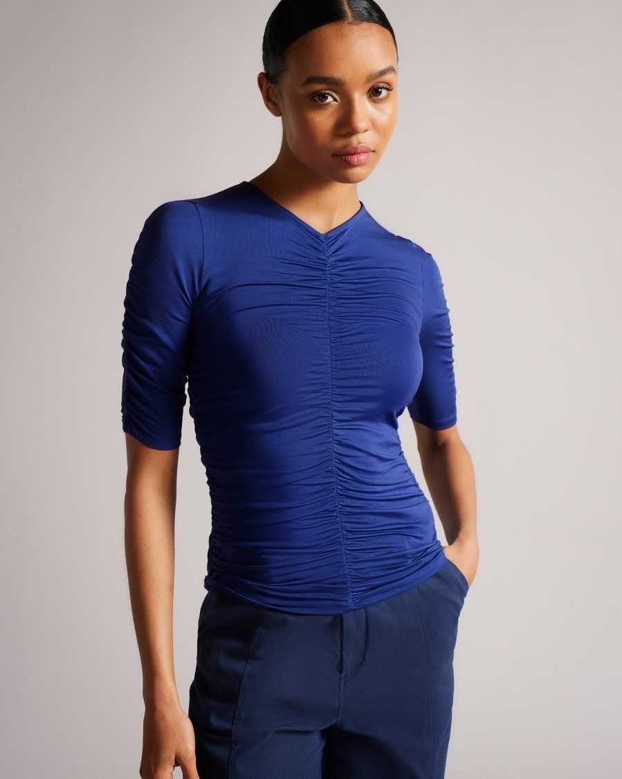 Ted Baker Indyiah Ruched Front Top Blue | 05349-MSJH