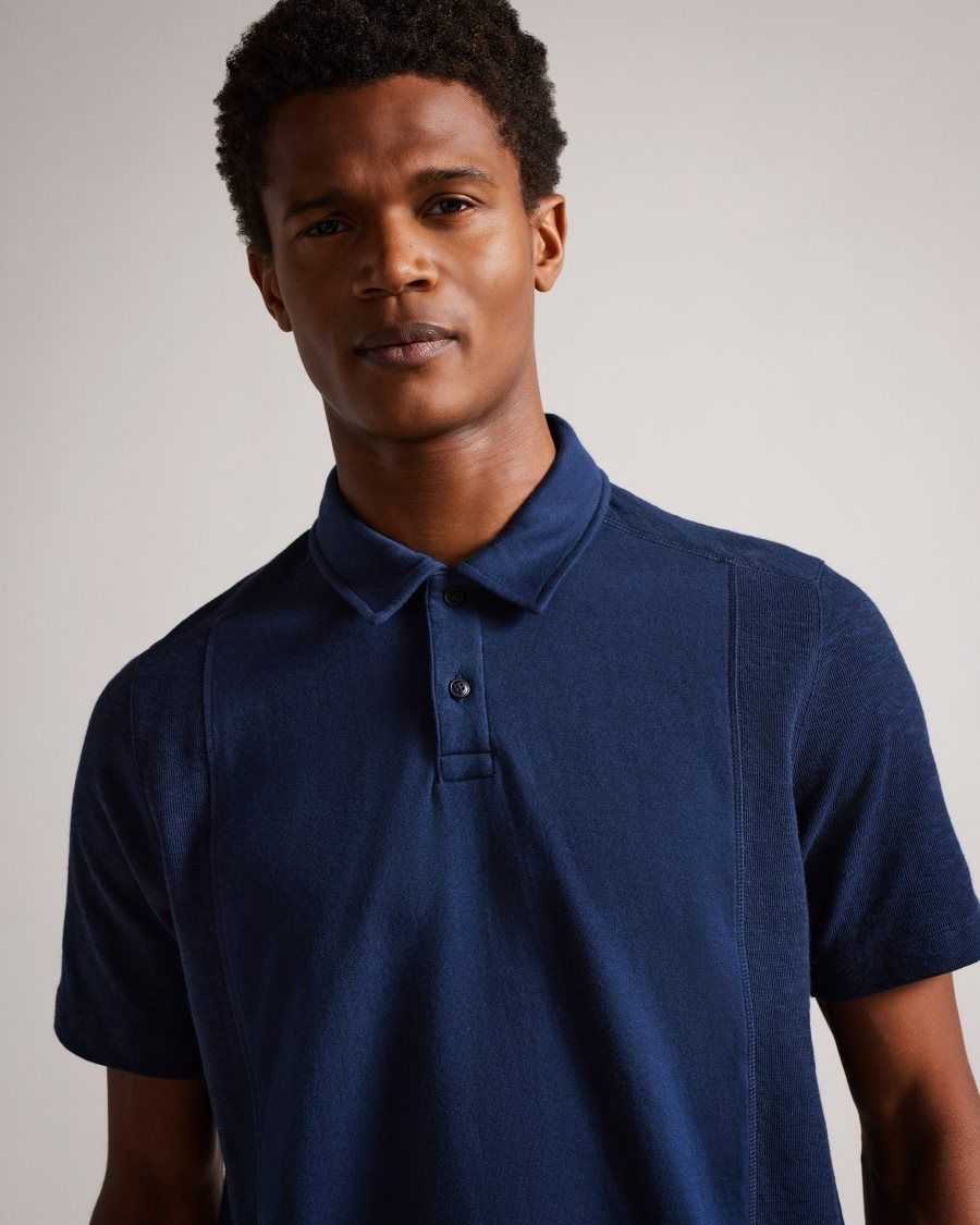 Ted Baker Intelec Short Sleeve Textured Polo Shirt Navy | 23018-VUQB