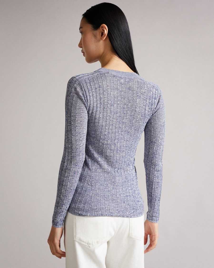 Ted Baker Iolana Rayon Rib Crew Neck Jumper Pale Blue | 85321-UOKE