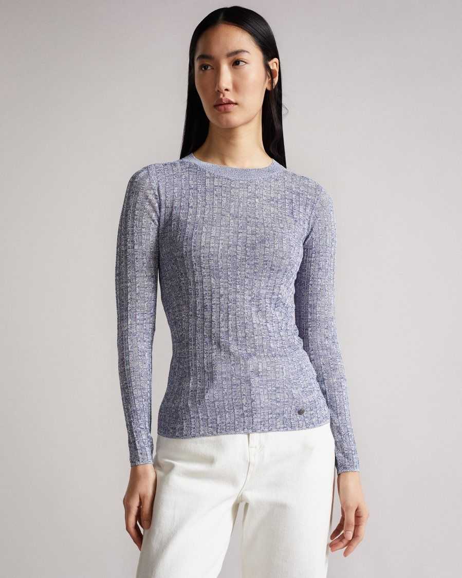 Ted Baker Iolana Rayon Rib Crew Neck Jumper Pale Blue | 85321-UOKE