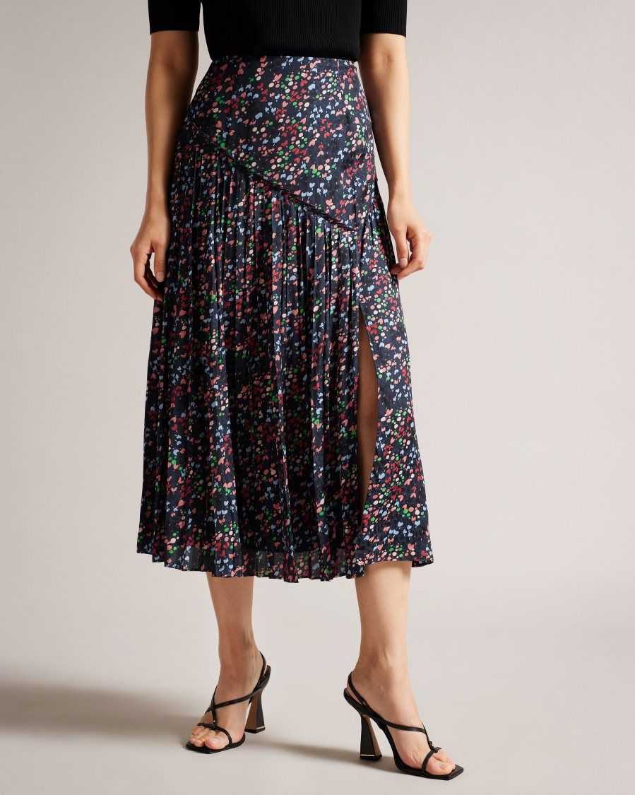 Ted Baker Israa Pleated Midi Skirt Dark Navy | 19278-OPZV