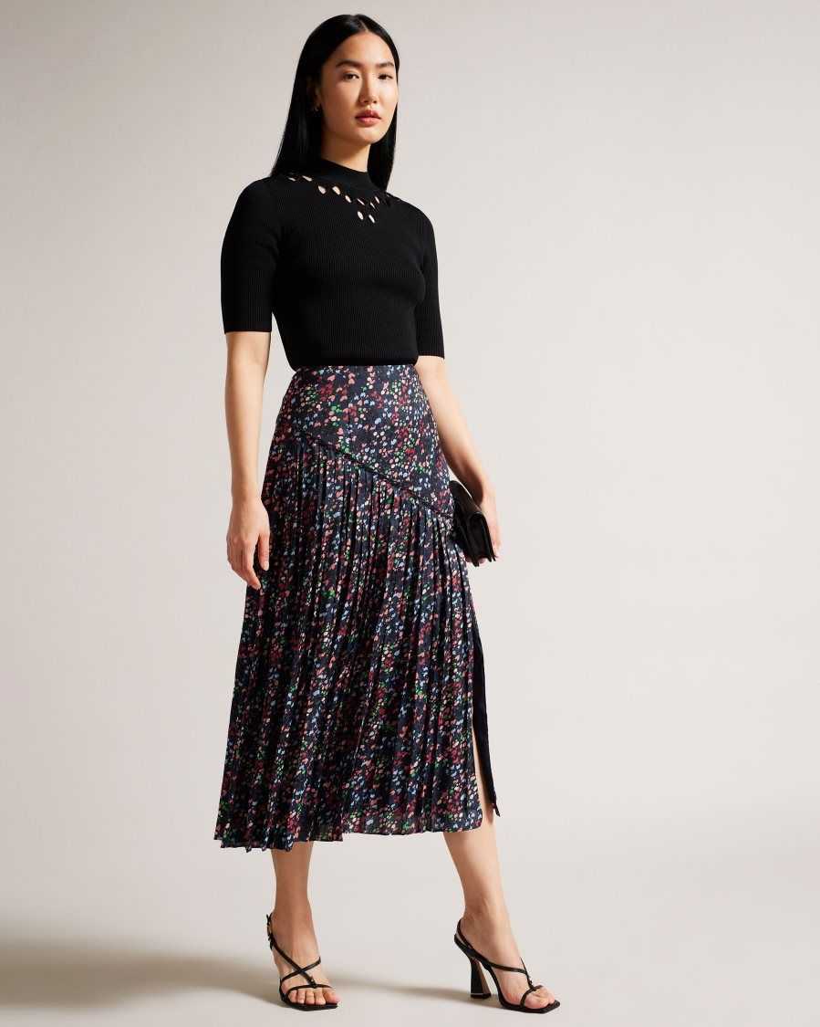 Ted Baker Israa Pleated Midi Skirt Dark Navy | 19278-OPZV