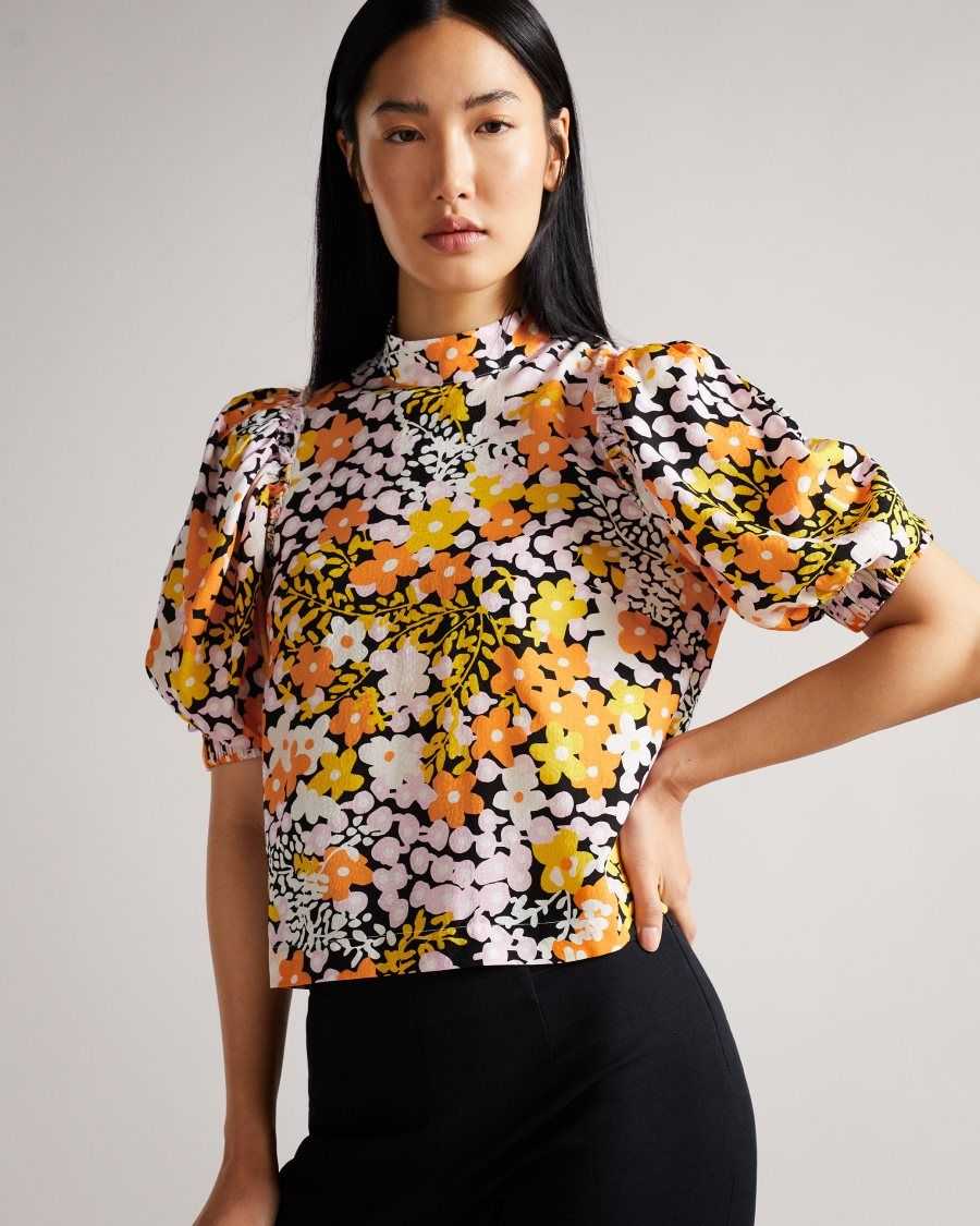 Ted Baker Ivoyne Puff Sleeve Boxy Top Black | 46390-FVNY