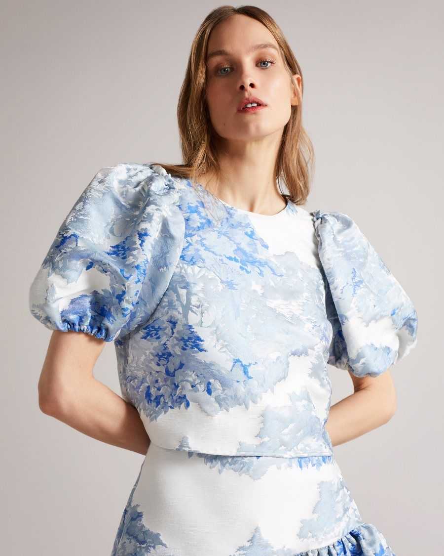 Ted Baker Ivria Cropped Top With Puff Sleeve White | 82079-TLYA