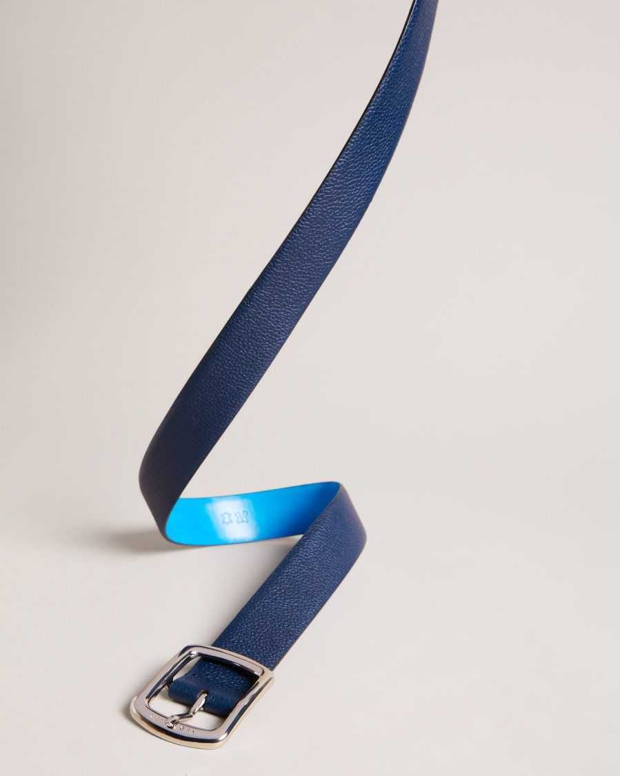 Ted Baker Jaims Contrast Detail Leather Belt Navy | 60254-YRXG