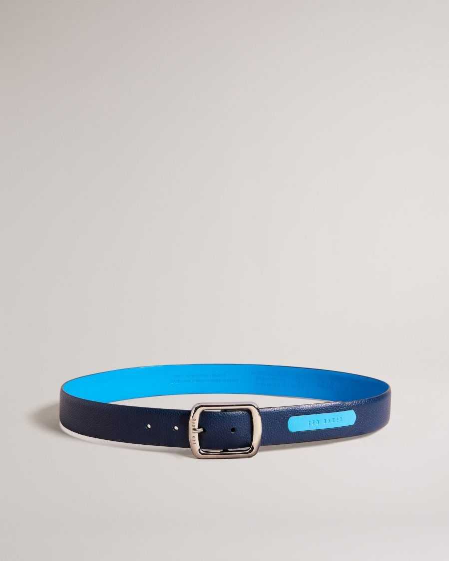 Ted Baker Jaims Contrast Detail Leather Belt Navy | 60254-YRXG